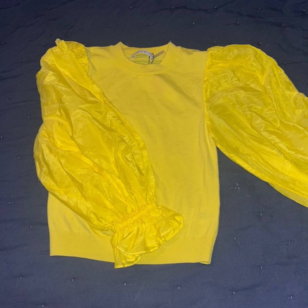 Alice + Olivia Yellow Sunflower Combo Kirie Combination Sleeve Sweater Sz S/P